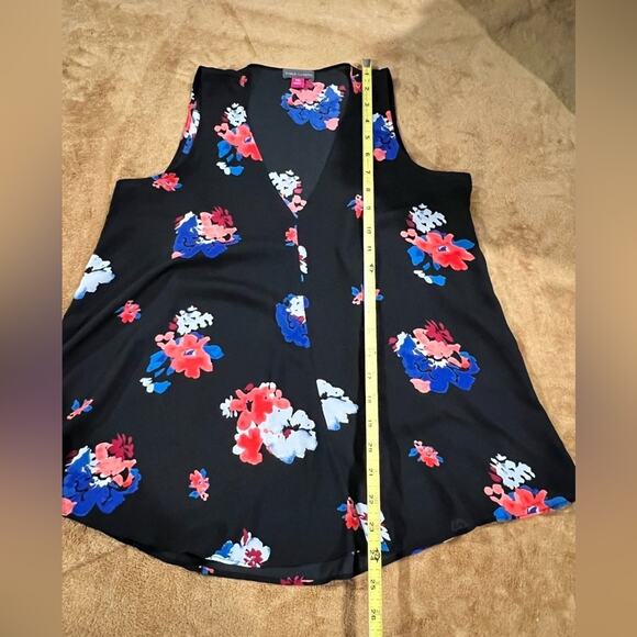 Vince Camuto Petite Black Floral V-Neck Pullover Flowy Blouse Top size XS - Picture 6 of 8